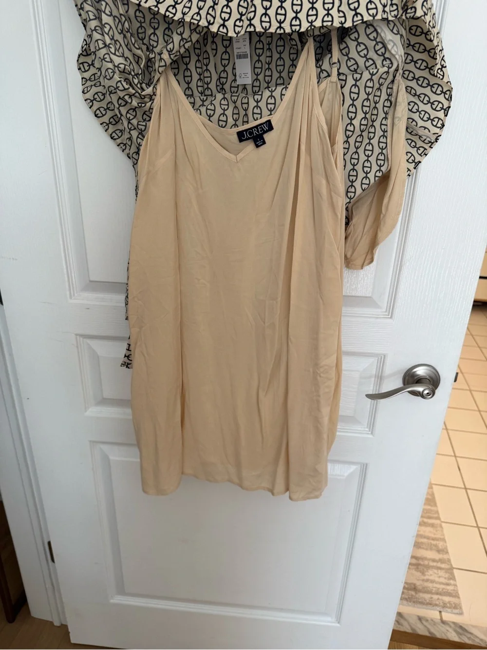 J. Crew Cream and Black Geometric Shirt Dress